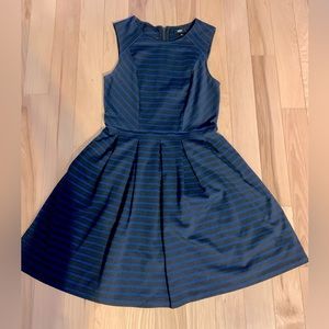 Black and Navy striped Full Skirt Sleeveless Dress